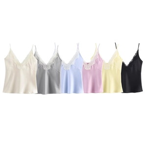 Women Satin Satin Camisole Tank Top With Lace Trim V Neck Adjustable Straps Sleeveless Sexy Casual Summer Vest