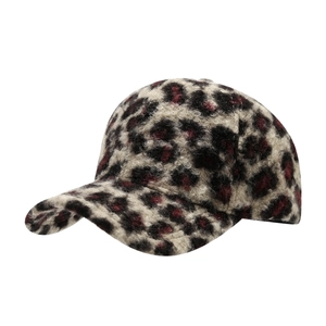 Plush leopard print baseball cap in thick faux fur material for winter outdoor fashion