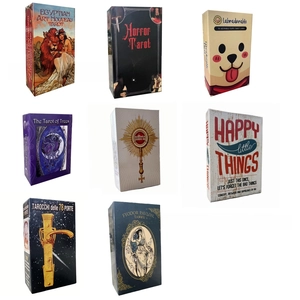 Detail showing various themed oracle card boxes including Egyptian and Horror styles