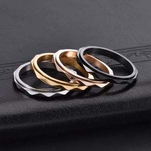 Minimalist geometric faceted stainless steel rings in silver gold rose gold and black