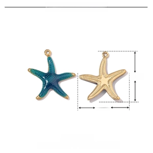 Pendentif étoile de mer en acier poli, dimensions 22mm x 20mm avec détails en émail