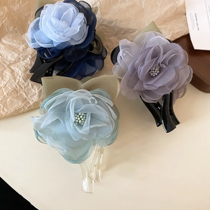 Pince à cheveux élégante en acrylique avec dentelle florale et perles pour coiffures chic