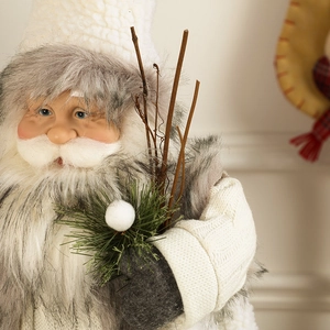 Nordic minimalist Santa Claus figurine with white faux fur and knitting textures