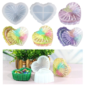 Heart Shaped Striped Silicone Mold Storage Box Lid And Base For DIY Resin Crafting Jewelry Organizer Epoxy Casting