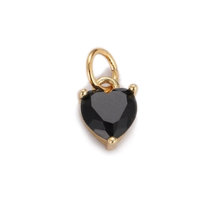 Golden heart-shaped pendant with faceted black gemstone for DIY jewelry necklace