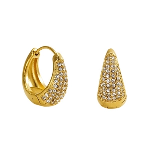 Boucles d'oreilles créoles dorées en U avec zircons blancs micro-paves pour femmes