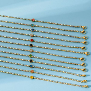 Bracelets tennis en acier inoxydable doré 18 carats avec pierres de naissance en zircon