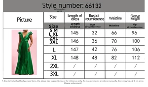 Detailed size chart for the backless pleated long dress showing S to XL dimensions