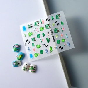 5D geprägte Teichfrosch und Lotos Nagelaufkleber mit 3D Textur für süße Maniküre-Designs