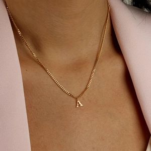 Minimalist gold titanium steel clavicle necklace with initial A pendant for women