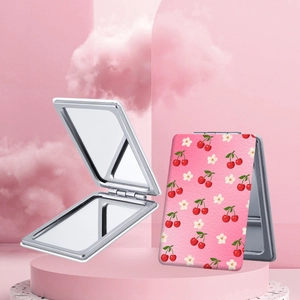 Tragbarer faltbarer rechteckiger Make-up-Spiegel mit rosa Kirsch- und Blumenmusterdesign