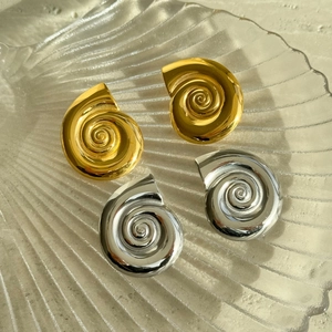 Vintage Spiral Conch Stud Earrings 18K Gold Plated Stainless Steel Highly Polished Retro Twisted Jewelry For Women