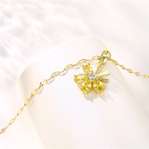 18K gold plated titanium steel flower necklace with yellow micro-pave crystal pendant