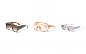 Three trendy sunglasses styles including cat-eye frames and Y2K aesthetic shield shades
