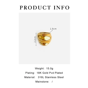Detailed product specs of the 18K gold plated stainless steel wide wave ring