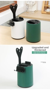 Macro view of thickened plastic rotating kitchen organizer for knives and cutlery