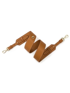 Adjustable brown leather replacement shoulder strap with gold metal buckles for handbags