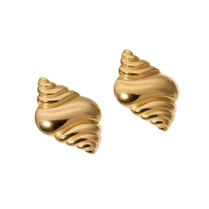 Exquisite gold conch shell stud earrings with polished stainless steel finish