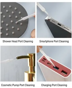 Macro detail of ultra-fine cleaning brushes for shower nozzles and phone ports