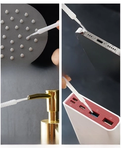 Macro detail of ultra-fine cleaning brushes for shower nozzles and phone ports