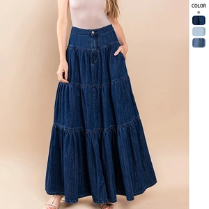 Gonna Maxi In Denim Da Donna Design A Balze Vita Alta Bohémien Casual Cotone Distressed