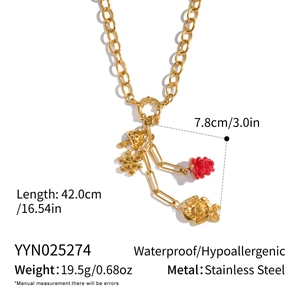 Detailed technical drawing of 18K gold-plated stainless steel necklace with mushroom pendant