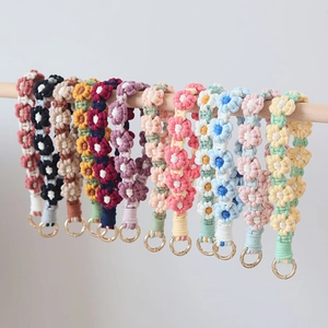 Handmade crochet flower phone charms in macaroon colors with gold metal clasp