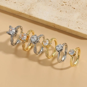 Luxurious 14K gold and silver plated zircon ring set featuring assorted elegant designs