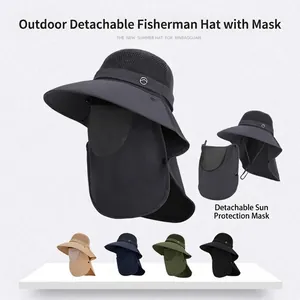 Sonnenhut Fischerhut Eimerhut Atmungsaktiv Polyester Breite Krempe UV Schutz Abnehmbare Gesichtsschutz Nackenschutz Outdoor Angeln Herren