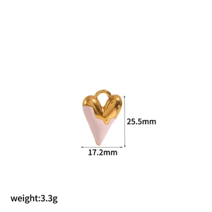 Pink heart pendant charm with dimensions 25.5mm by 17.2mm and weight 3.3g