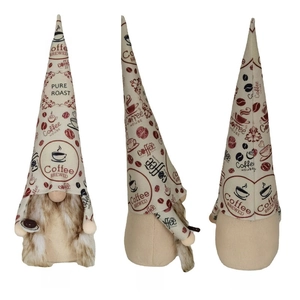 Three-view layout of a coffee theme faceless gnome with coffee bean printed hat