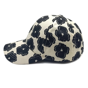 Close-up of the floral jacquard fabric and intricate star pattern on this baseball cap