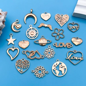 Assorted gold hollow heart and star pendants for DIY bracelets and necklaces jewelry