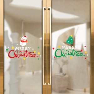 Christmas static window stickers featuring cartoon Santa and snowman for glass door decor
