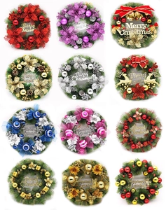 Detailed grid of 40cm Christmas wreaths with colorful bows, bells and Merry Christmas signs