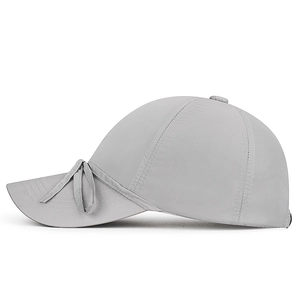Lightweight grey quick-dry baseball cap with a stylish bow detail for sun protection