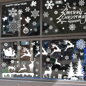 Stickers de Noël blancs pour vitres avec renne, traîneau du Père Noël et flocons