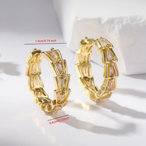 Detailed size measurement of gold hoop earrings with cubic zirconia and 1.9cm diameter