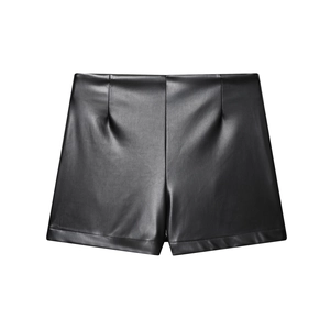 Short En Similicuir Taille Haute Pour Femme Noir Uni PU Plissé Coupe Ajustée Mode Streetwear