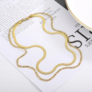 Layered Necklace Stainless Steel Flat Snake Chain And Figaro Chain Minimalist Fashion Jewelry For Women Elegant Simple Versatile