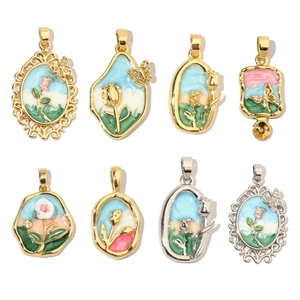 18k gold plated floral enamel pendants set with colorful butterfly and flower designs