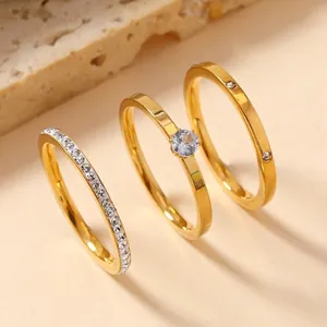 Stainless Steel Rings Cubic Zirconia Inlaid Stackable Geometric Fashion Elegant Minimalist Daily Jewelry For Women