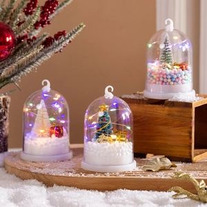 Festive Christmas tree LED glass dome light decoration for tabletop holiday ambiance