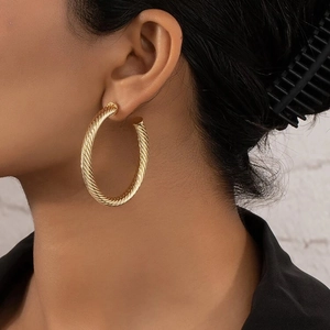 Twisted Rope Texture Hoop Earrings 18K Gold Plated Stainless Steel Minimalist Style Jewelry For Women