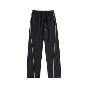 Mens Ice Satin Drape Casual Pants Loose Straight Leg Trousers Side Stripe Elastic Waist Drawstring Breathable Fashion