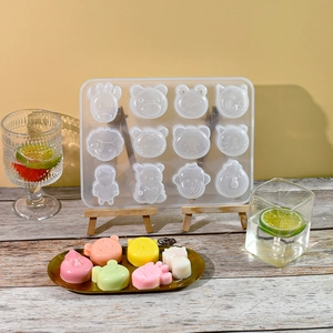 12-cavity animal silicone mold with cute bear and cat shapes for DIY resin or baking
