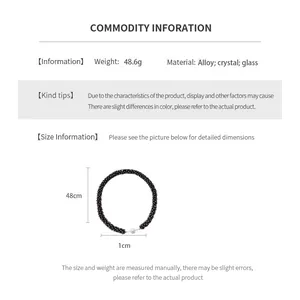 Size chart detail for black crystal bead necklace showing 48cm length and 48.6g weight