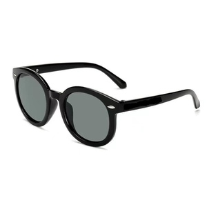 Classic black round frame kids sunglasses with dark lenses for fashion sun protection