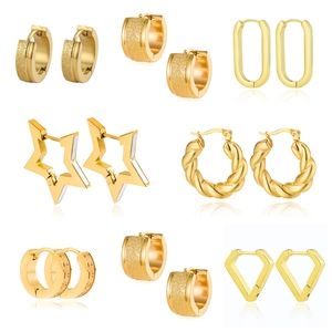 Hoop Earrings Stainless Steel 18K Gold Plated Geometric Twisted Paperclip Frosted Polished Minimalist Jewelry For Women