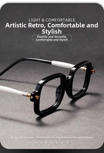 Detail shot of black square frame reading glasses showing the 24.3g lightweight design